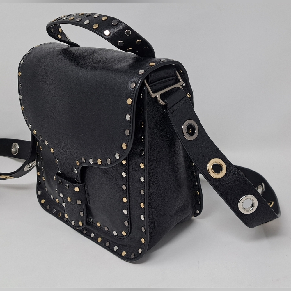 Rebecca Minkoff Midnighter Black Leather Crossbody Messenger Bag Metal Studs - Picture 8 of 15